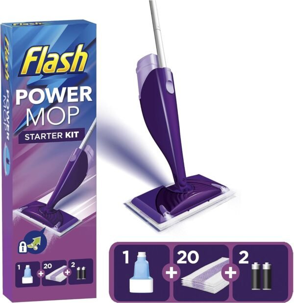 Flash Powermop Floor Cleaner Starter Kit, Spray Mop, Dry Wet Mop, All-In-One Mopping System, Powered Deep Clean For Your Hard Floor Surfaces